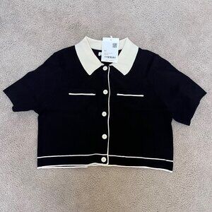 OAK+FORT Cropped Knit Blouse in Black Size XS (NWT)